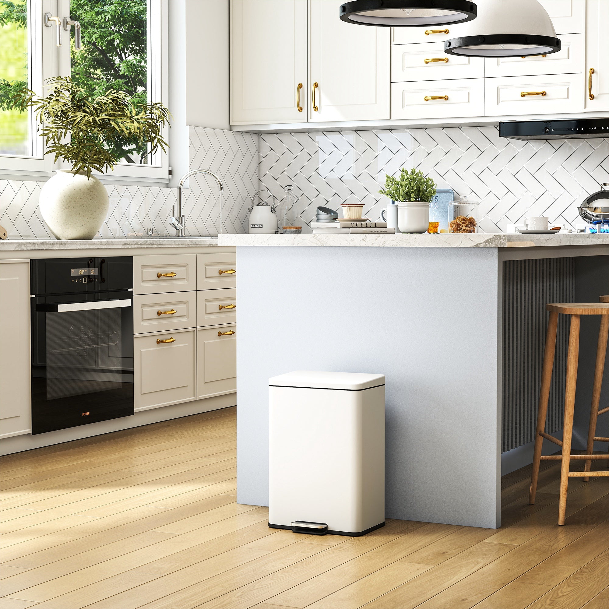 HOMCOM 20L Kitchen Bin with Soft-Close Lid and Stay-Open Function, Pedal Bin with Removable Inner Bucket for Kitchen, Office, Home, Cream 