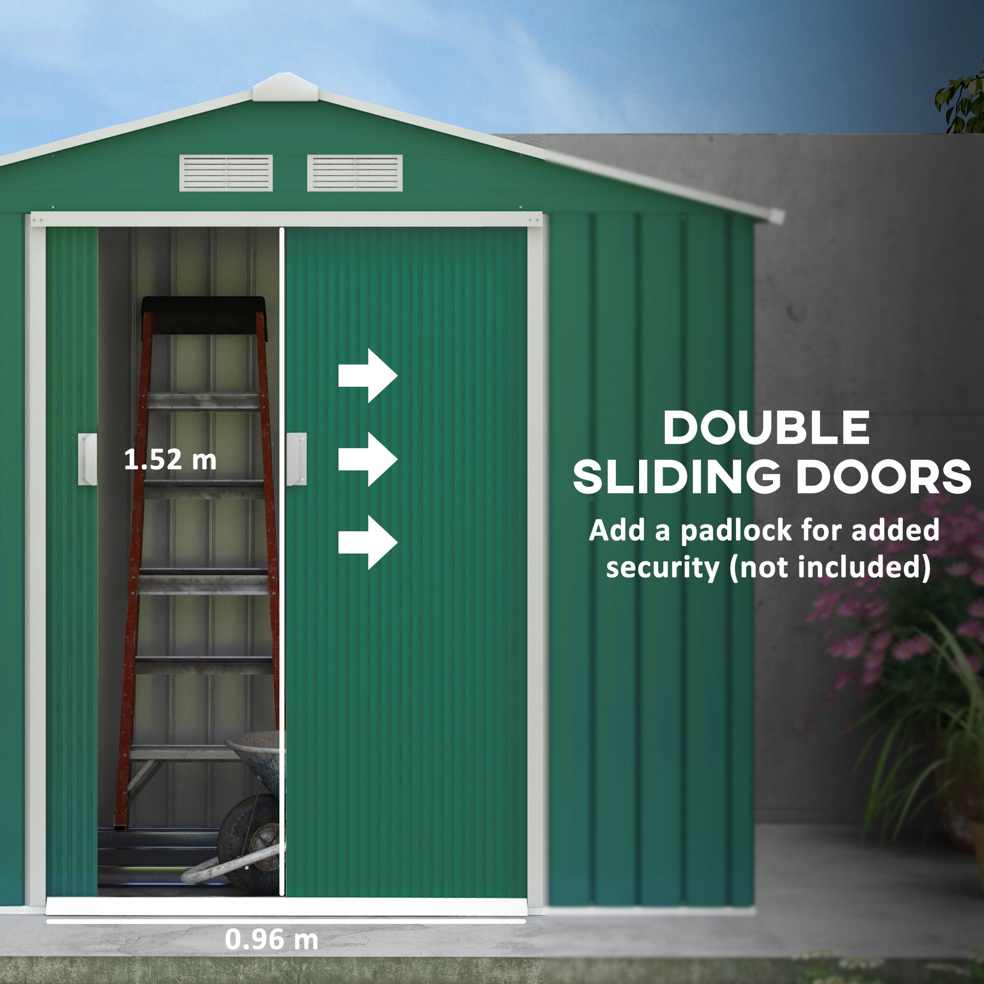 Outsunny 7 x 4ft Metal Garden Shed, Outdoor Storage Tool House with Ventilation Slots, Foundation Kit and Lockable Double Doors, Green 