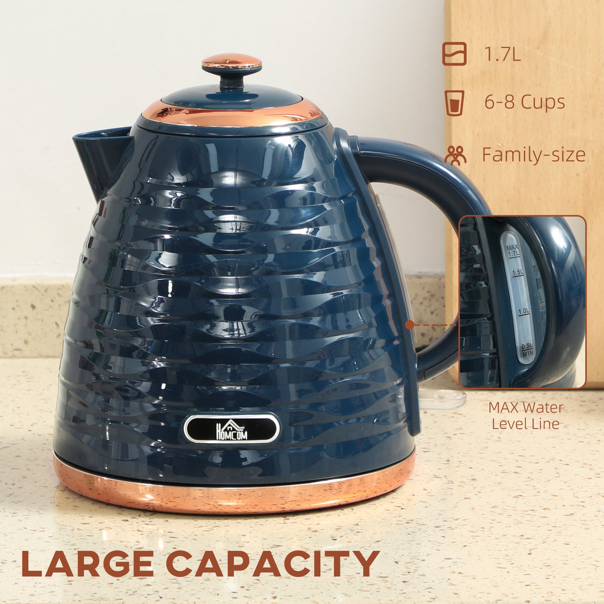 HOMCOM 3kW Rapid Boil Honeycomb Kettle - Dark Blue 