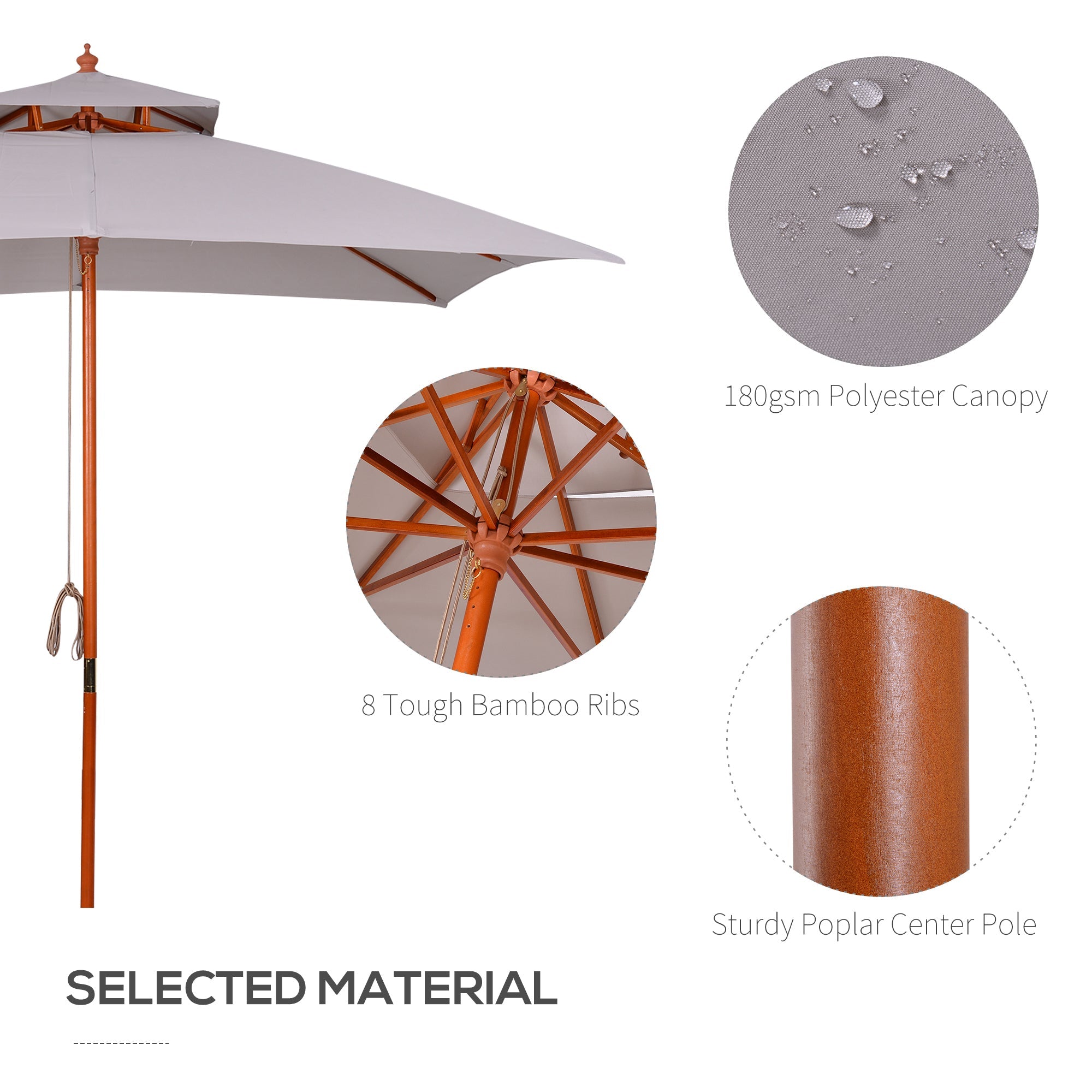 Outsunny 3 x 3 (m) Garden Umbrella, Large Parasol, Outdoor Sunshade Canopy with Double Tier, Grey 
