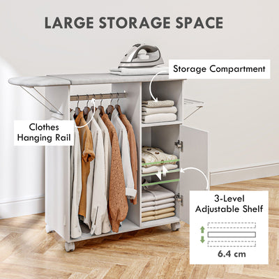 HOMCOM Rolling Ironing Board Cabinet, Foldable Ironing Station with Storage, Wheels for Home, Laundry Room, White 
