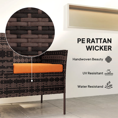 Outsunny Two-Seat Rattan Chair, with Middle Table - Orange 