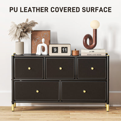 HOMCOM Faux Leather Front Chest of Drawers - Black 