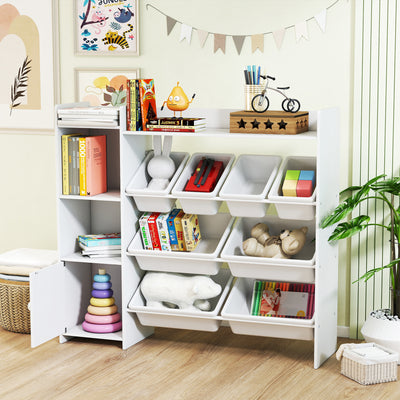 AIYAPLAY Toy Storage Unit with 8 Removable Bins, Storage Shelves, Cabinet, White 