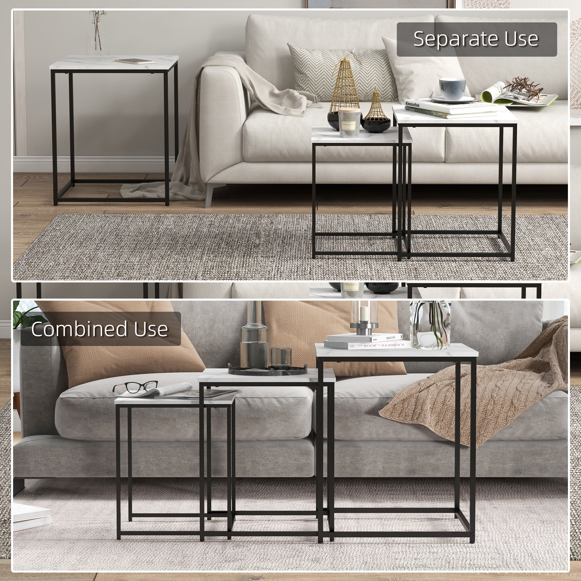 HOMCOM Three Nest of Tables, Marble Effect Finish 
