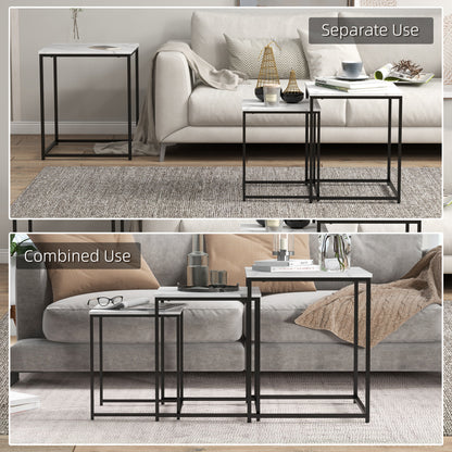 HOMCOM Three Nest of Tables, Marble Effect Finish 