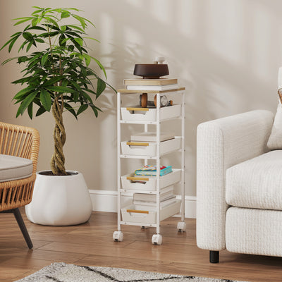 HOMCOM 5-Tier Storage Trolley on Wheels - White 