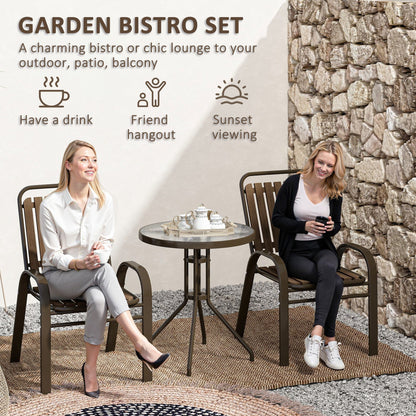 Outsunny 3 Pieces Patio Bistro Set with Stackable Chairs, Tempered Glass Table, for Outdoor, Balcony, Patio, Garden, Dark Brown 
