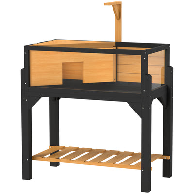 PawHut Wooden Tortoise House with Storage Shelf, Clear Observation Windows, Lamp Holder, Openable Top, Built-in Tray, Yellow 
