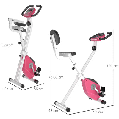 HOMCOM Exercise Bike Fitness Bicycle Indoor trainer Foldable 8-level Magnetic Resistance Adjustable w/LCD Monitor Pulse Sensor, Pink 