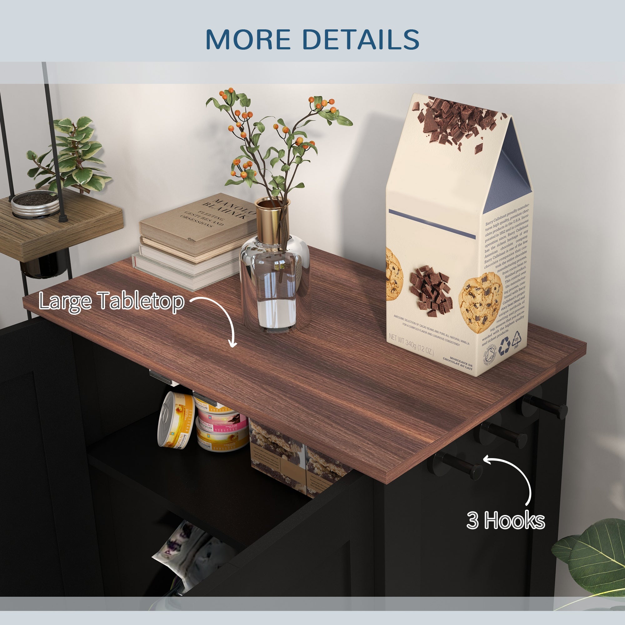 PawHut Pet Feeding Station with Raised Dog Bowls, Adjustable Panel, Hooks, Black