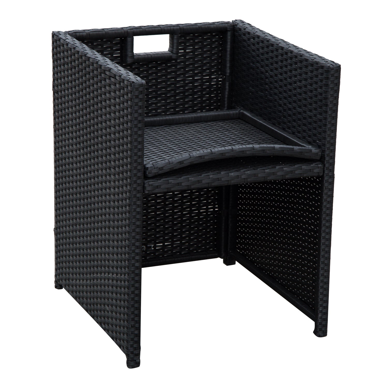 Outsunny 2 Seater Rattan Cube Garden Furniture Set, Rattan Dining Set with Cushions, Outdoor Dining Table and Chairs with 2 Armchairs, 2 Stools, Rectangular Glass Top Table for Patio, Balcony, Black 