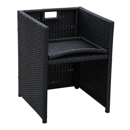 Outsunny 2 Seater Rattan Cube Garden Furniture Set, Rattan Dining Set with Cushions, Outdoor Dining Table and Chairs with 2 Armchairs, 2 Stools, Rectangular Glass Top Table for Patio, Balcony, Black 