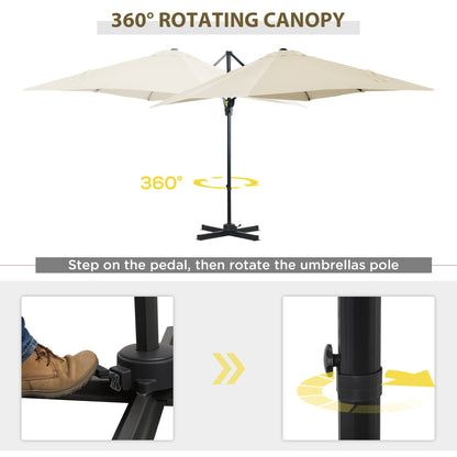 Outsunny 2.5 x 2.5m Patio Offset Parasol Umbrella Cantilever Hanging Aluminium Sun Shade Canopy Shelter 360\'c2\'b0 Rotation with Crank Handle and Cross Base, Cream White