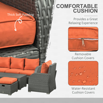 Outsunny Six-piece Outdoor Rattan Dining Set, with Reclining Armchairs - Orange 