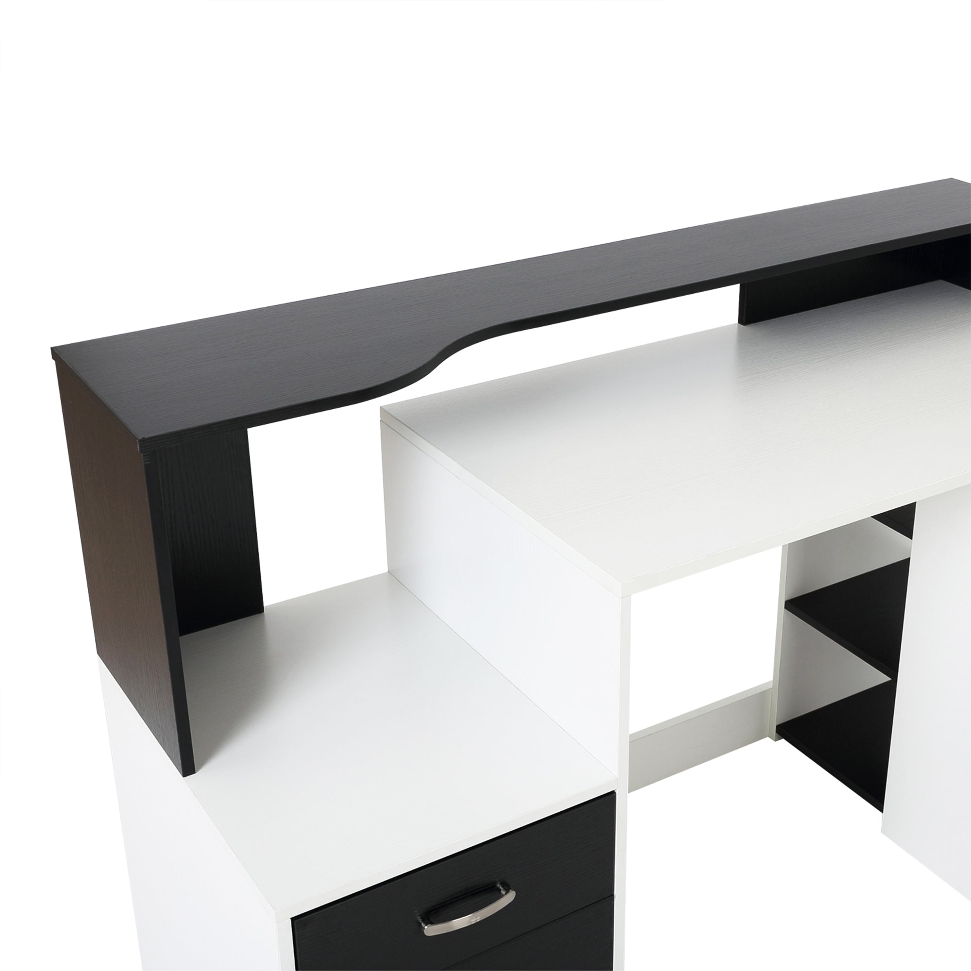 HOMCOM Computer Desk with Drawers and Storage Shelves, Reception Desk, Study Workstation for Home Office, 137 x 55 x 92cm, Black and White 