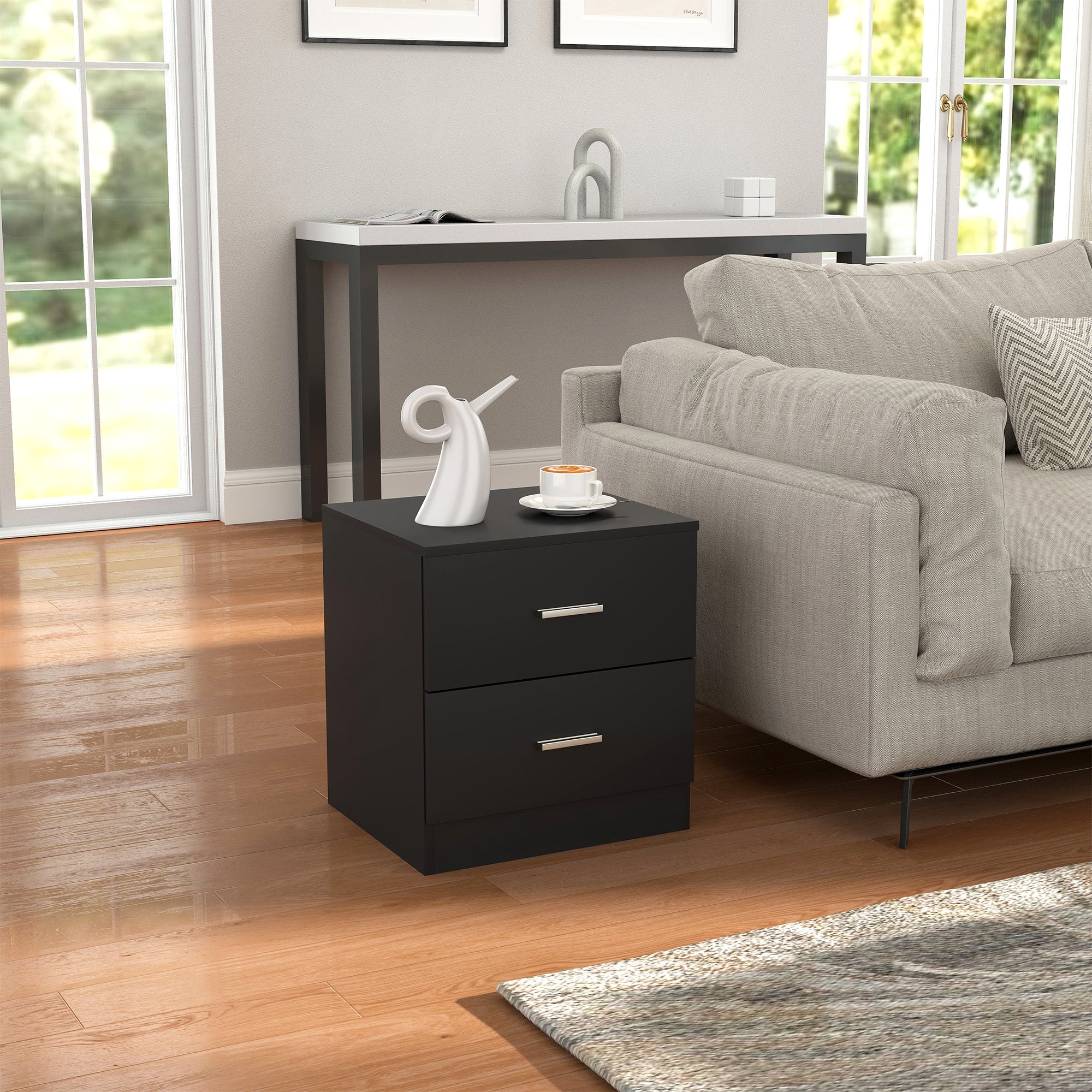 HOMCOM Modern Bedside Table, Beside Cabinet with 2 Drawers, for Bedroom, Living Room, Black 