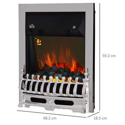 HOMCOM Contemporary Electric Fireplace Coal Burning Flame Effect Inset Fire Place Space Heater Glass View LED Lighting with Remote Control, 1000W/2000W 