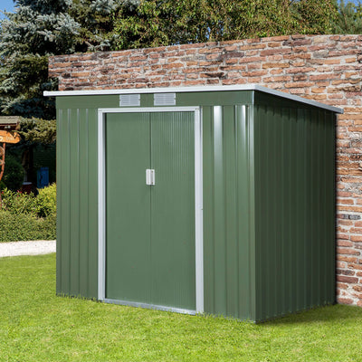 Outsunny 7 x 4ft Galvanised Steel Garden Shed, with Foundation Kit - Green 