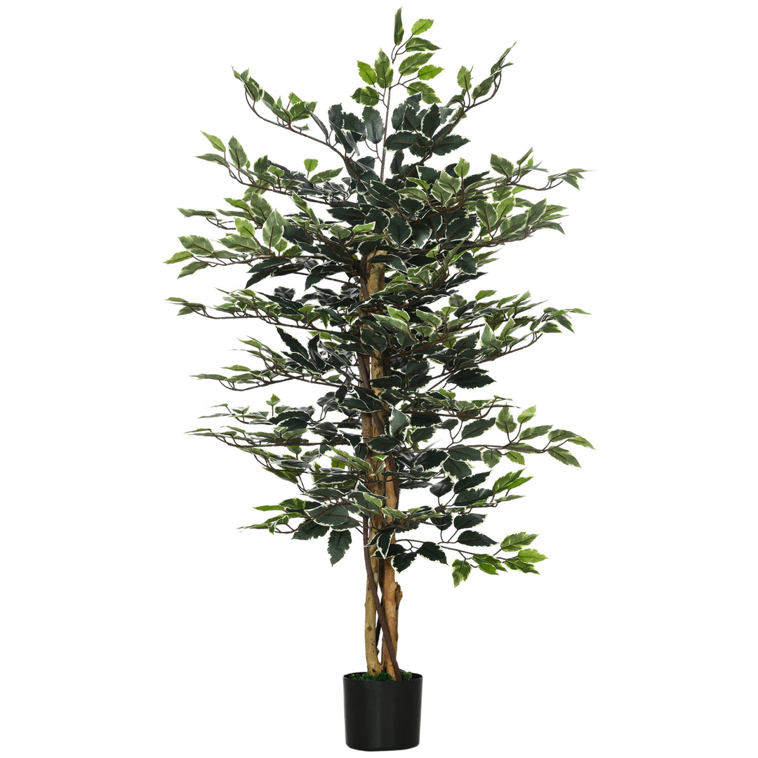 HOMCOM Artificial Ficus Tree in Pot, 130cm Tall Fake Plant with Lifelike Leaves and Natural Trunks, for Indoor Outdoor, Green 