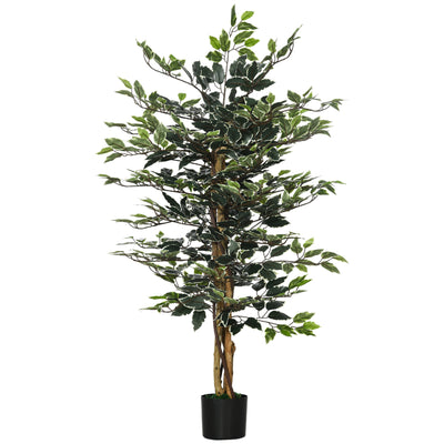 HOMCOM Artificial Ficus Tree in Pot, 130cm Tall Fake Plant with Lifelike Leaves and Natural Trunks, for Indoor Outdoor, Green 
