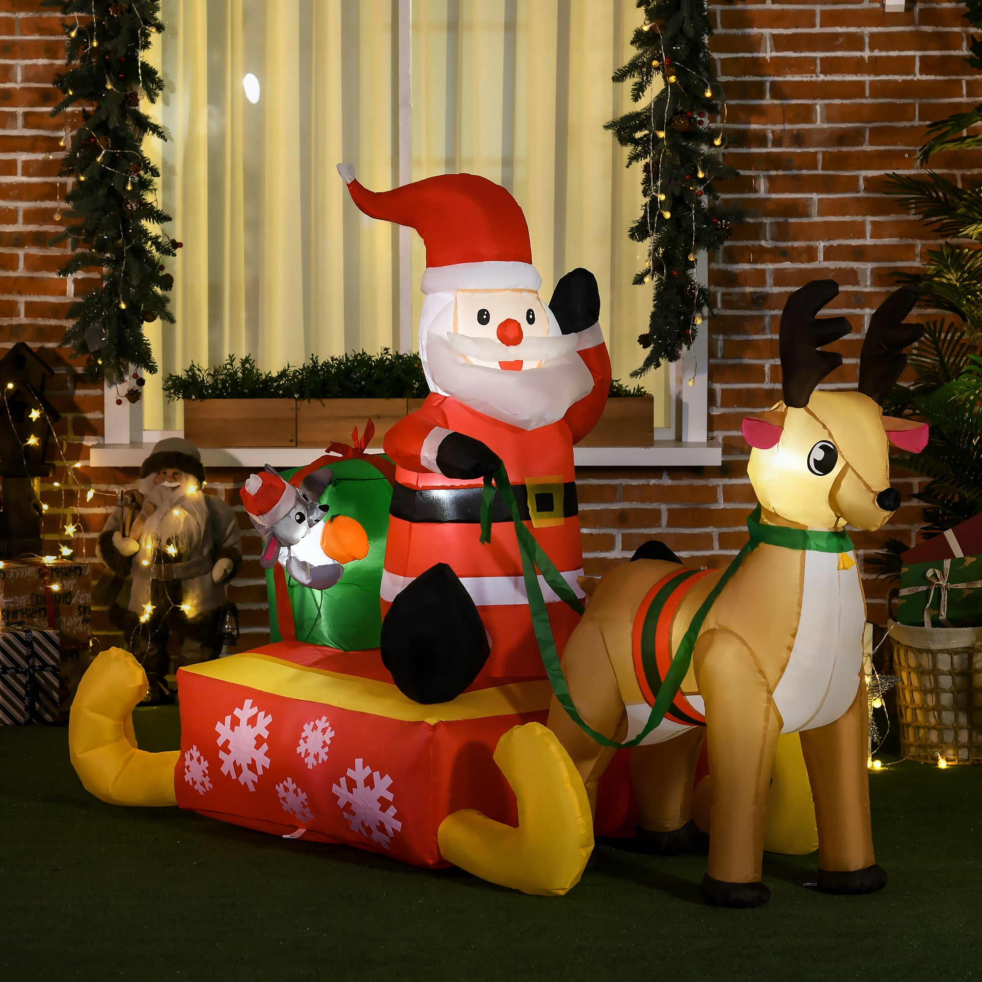 HOMCOM 4ft Christmas Inflatable Santa Claus Sledge Sleigh Reindeer Blow Up Decoration Xmas Décor for Garden 