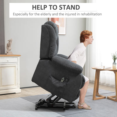 HOMCOM Oversized Riser and Recliner Chairs for the Elderly with 8 Vibration Massage, Large Fabric Upholstered Lift Chair for Living Room with Remote Control, Side Pocket, Footrest, Dark Grey 
