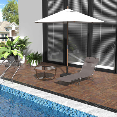 Outsunny Outdoor Foldable Sun Lounger, Adjustable Backrest Garden Recliner Sun Lounger Chair with Headrest Pillow, Coffee 