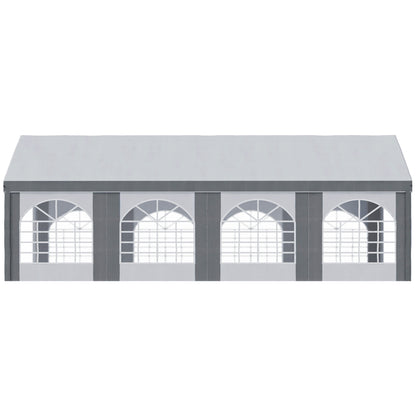 Outsunny 8 x 4m Galvanised Party Tent, Marquee Gazebo with Sides, Eight Windows and Double Doors, for Parties, Wedding and Events 