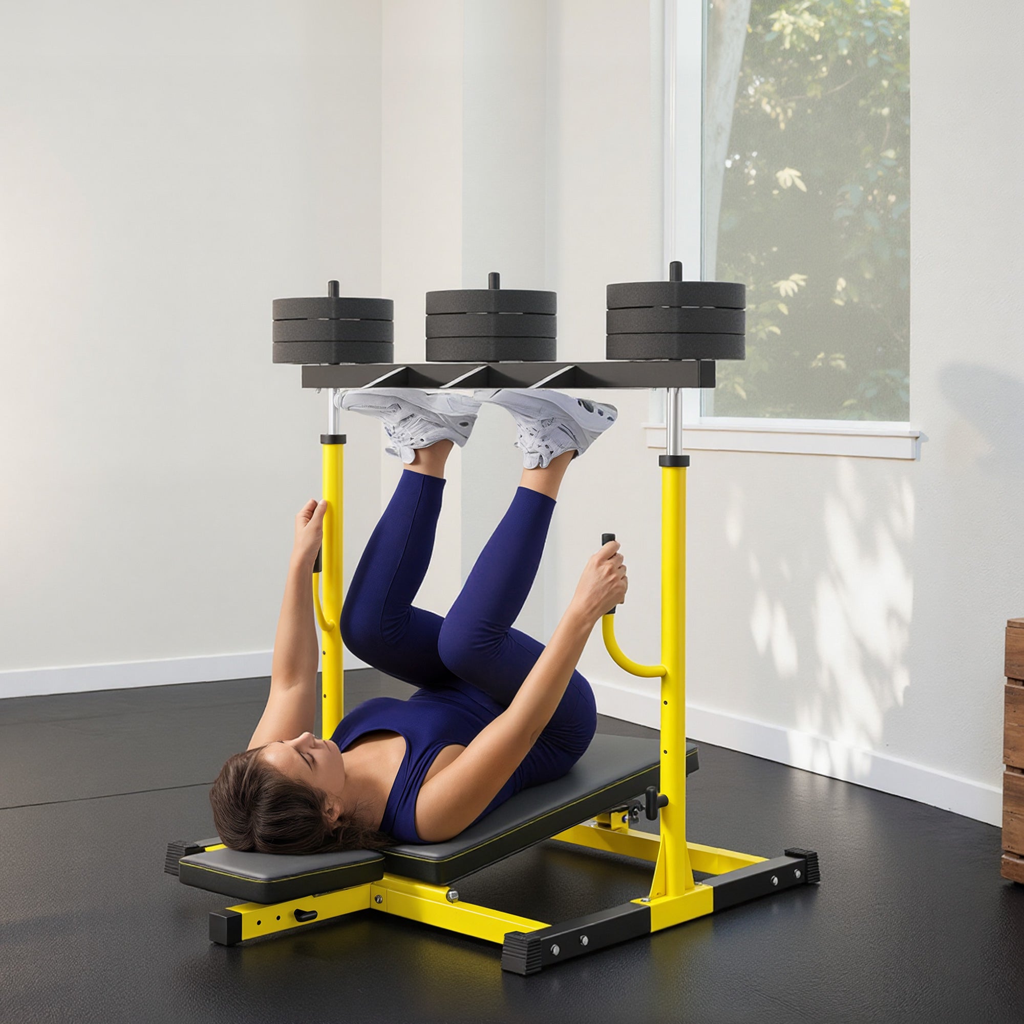 SPORTNOW Vertical Leg Press Machine with Adjustable Leg, Back and Head Positions, 1" Standard Plate Compatible, Yellow 