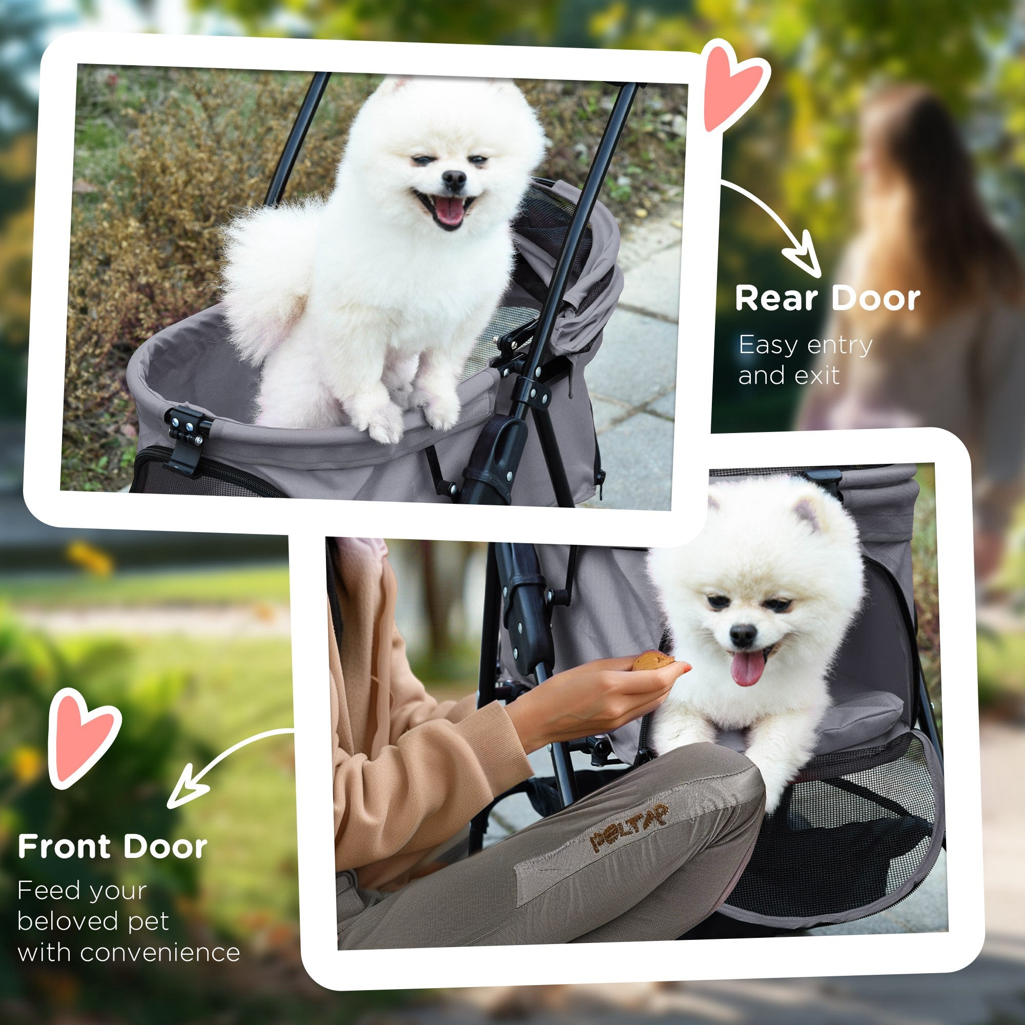PawHut Dog Pram Dog Stroller Foldable Pet Pushchair with 4 Wheels, Safety Leashes, Cup Holder for Small Dogs, Grey 