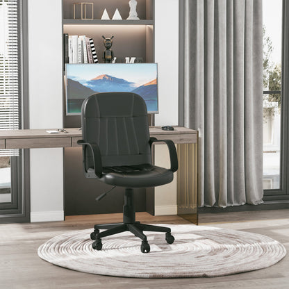 HOMCOM Swivel Executive Office Chair, PU Leather Computer Desk Chair with Adjustable Height, Wheels, Black 