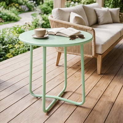 Outsunny 48 cm Round Garden Side Table, Small Metal Outdoor Garden Table with Rolled Edge, Green 