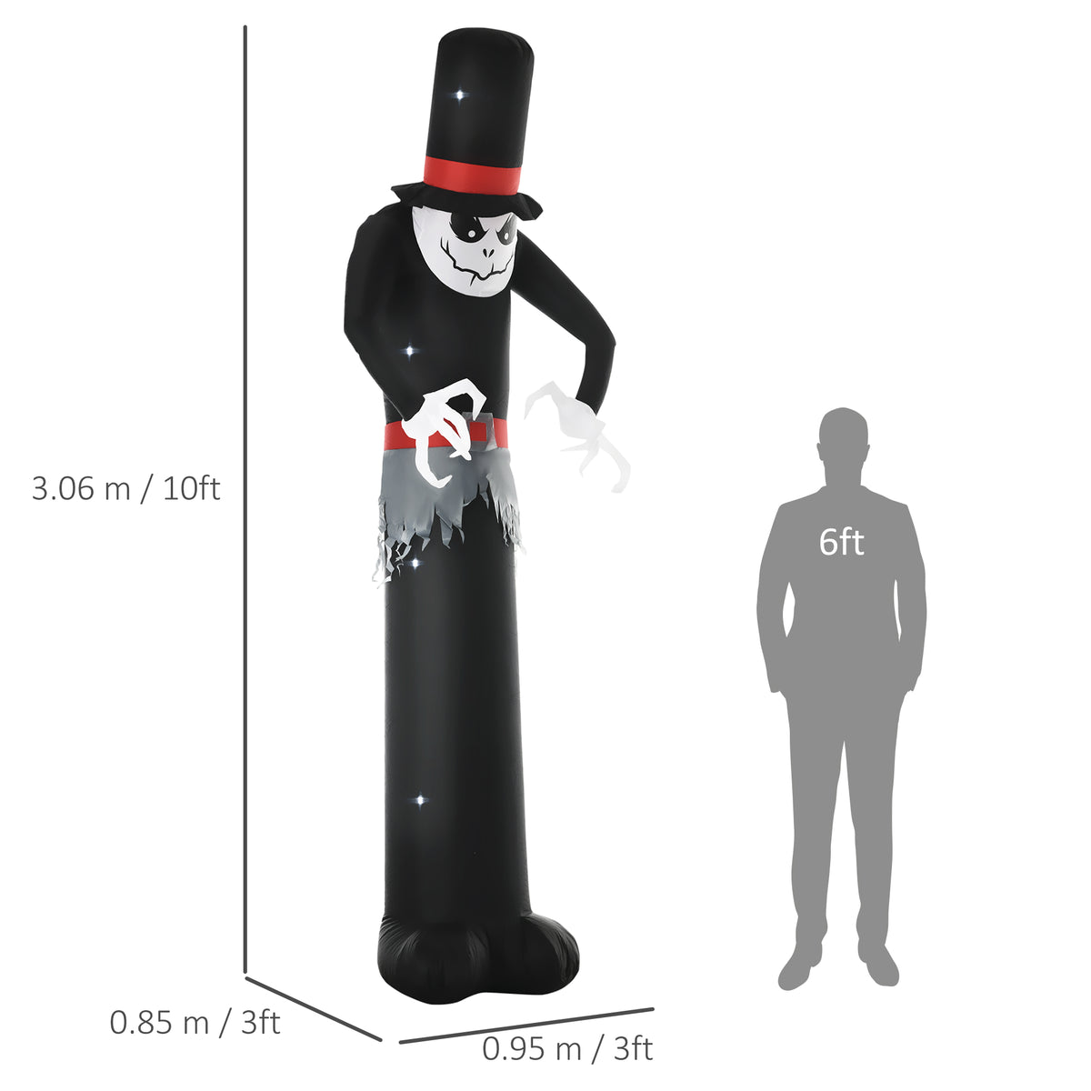 Outsunny Giant 10ft Halloween Inflatables Tall Ghost with Hat, Build-in LEDs Blow Up Scary Outdoor Decorations, for Party Yard Garden Lawn Decoration 