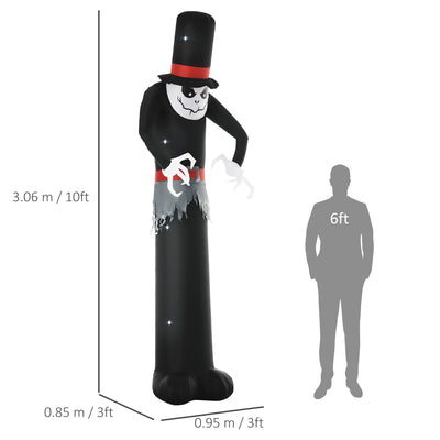 Outsunny Giant 10ft Halloween Inflatables Tall Ghost with Hat, Build-in LEDs Blow Up Scary Outdoor Decorations, for Party Yard Garden Lawn Decoration 