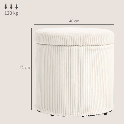 HOMCOM 40cm Round Storage Ottoman, Corduroy Footstool with Removable Lid and Legs, Vanity Stool for Living Room, Bedroom, Beige 