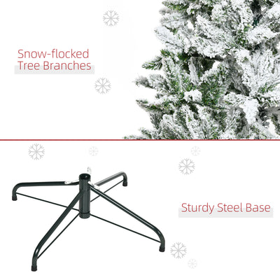 HOMCOM 6 Ft Snow Flocked Artificial Christmas Tree Xmas Pine Tree with Realistic Branches, Auto Open and Steel Base, Green 
