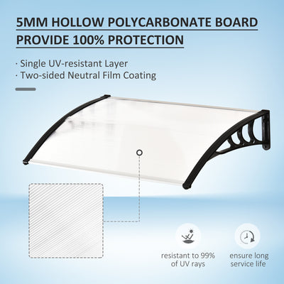Outsunny Curved Window Door Canopy Aluminium Rigid Plastic Polycarbonate Fixed Outdoor Awning Modern Design UV Water Rain Resist 120 x 75cm White 