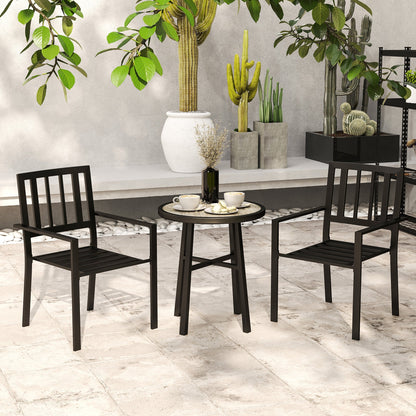 Outsunny 3 Piece Patio Bistro Set with Plastic Top, 2 Stackable Chairs, Galvanised Steel Frame, Grey 