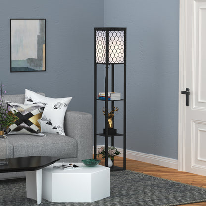 HOMCOM Shelf Floor Lamp Standing Lamp W/4-tier Wooden Open Shelves,26L x 26W x 160Hcm-Black/White 
