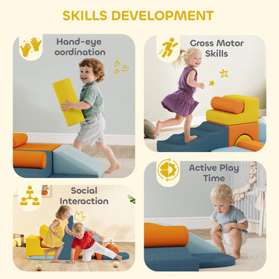 AIYAPLAY 9-Piece Soft Play Set, Kids Soft Play Foam Blocks with Detachable Cover for Climbing and Crawling