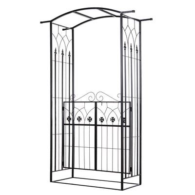 Outsunny Garden Outdoor Entrance Arch with Door Outdoor Patio Decoration for Rose Trellis Arbour Climbing Plant 131L x 49W x 200Hcm 