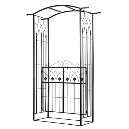 Outsunny Garden Outdoor Entrance Arch with Door Outdoor Patio Decoration for Rose Trellis Arbour Climbing Plant 131L x 49W x 200Hcm 