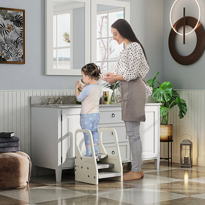 AIYAPLAY Adjustable 3 Step Toddler Tower with Handles, Non-slip Surface and Foot Pads, Grey 