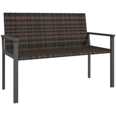 Outsunny 2 Seater Rattan Garden Bench, Outdoor Bench with Quick-Drying Cotton Padding, Wicker Garden Loveseat with Armrests, Steel Frame for Patio, Park, Mixed Brown 