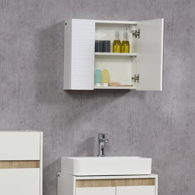 kleankin Bathroom Cabinet with Mirror, Double Door Wall Mounted Storage Cupboard Organizer with Adjustable Shelves, White 