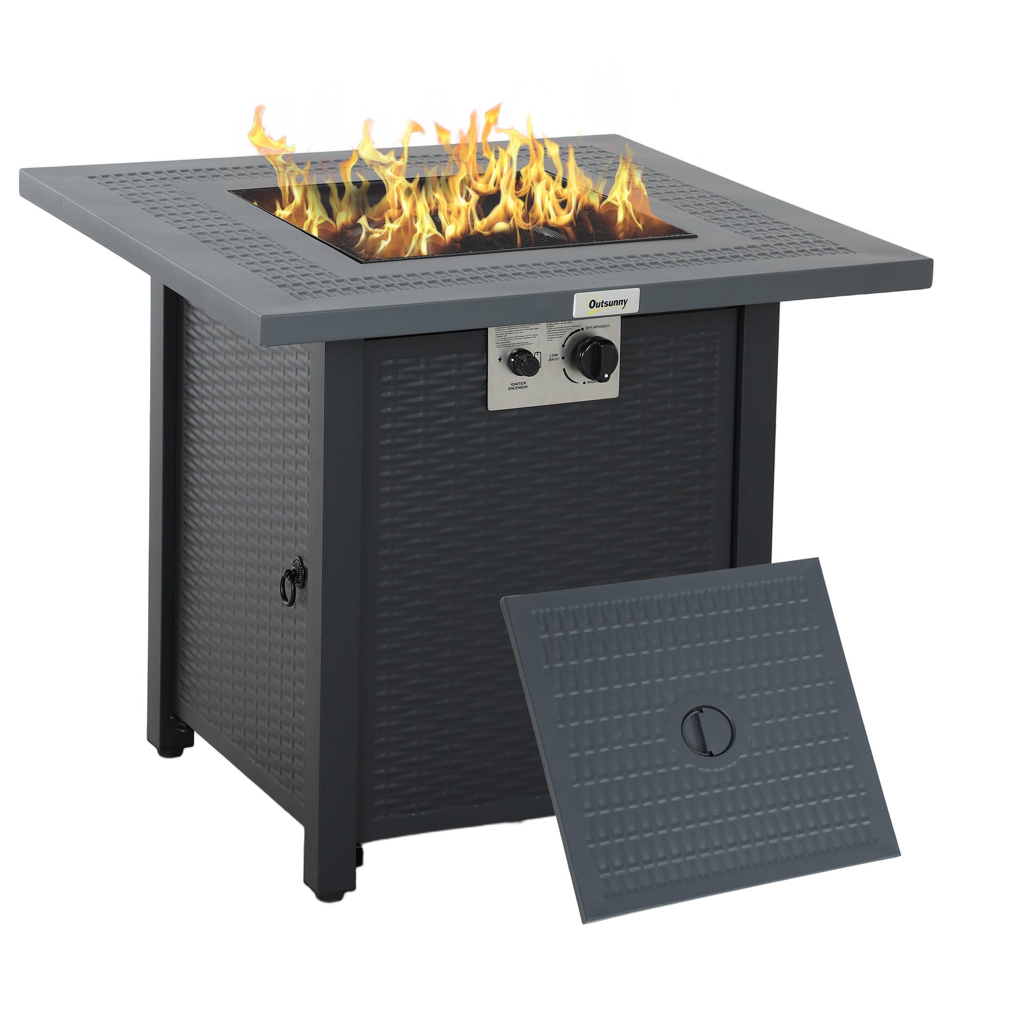 Outsunny 71 x 71cm 40000 BTU Gas Firepit Table - Black/Dark Grey 