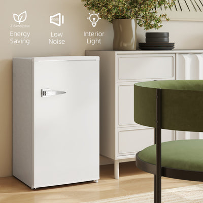 HOMCOM Under Counter Fridge, 85L Small Retro Refrigerator with Chiller Box, Adjustable Thermostat, Glass Shelves, White 