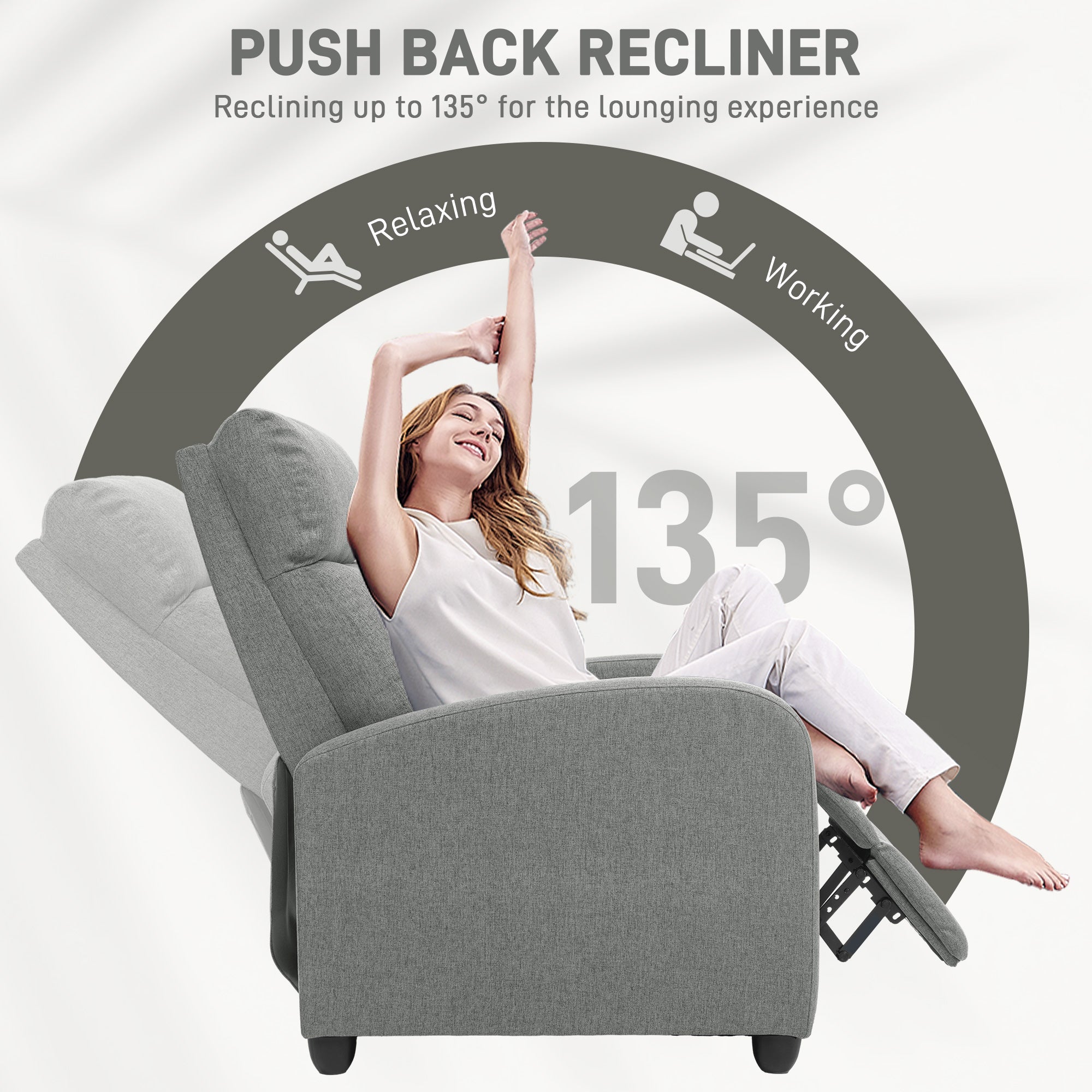 HOMCOM 135\'c2\'b0 Push Back Recliner Armchair, with Footrest - Grey