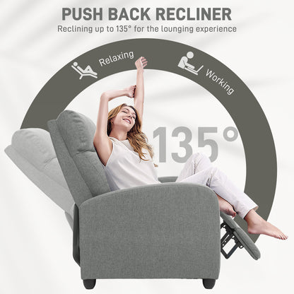 HOMCOM 135\'c2\'b0 Push Back Recliner Armchair, with Footrest - Grey